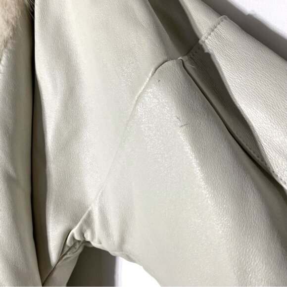 Vintage Oversized Beige Leather Tan Fur zip Front Jacket Coat XXL - Picture 14 of 16